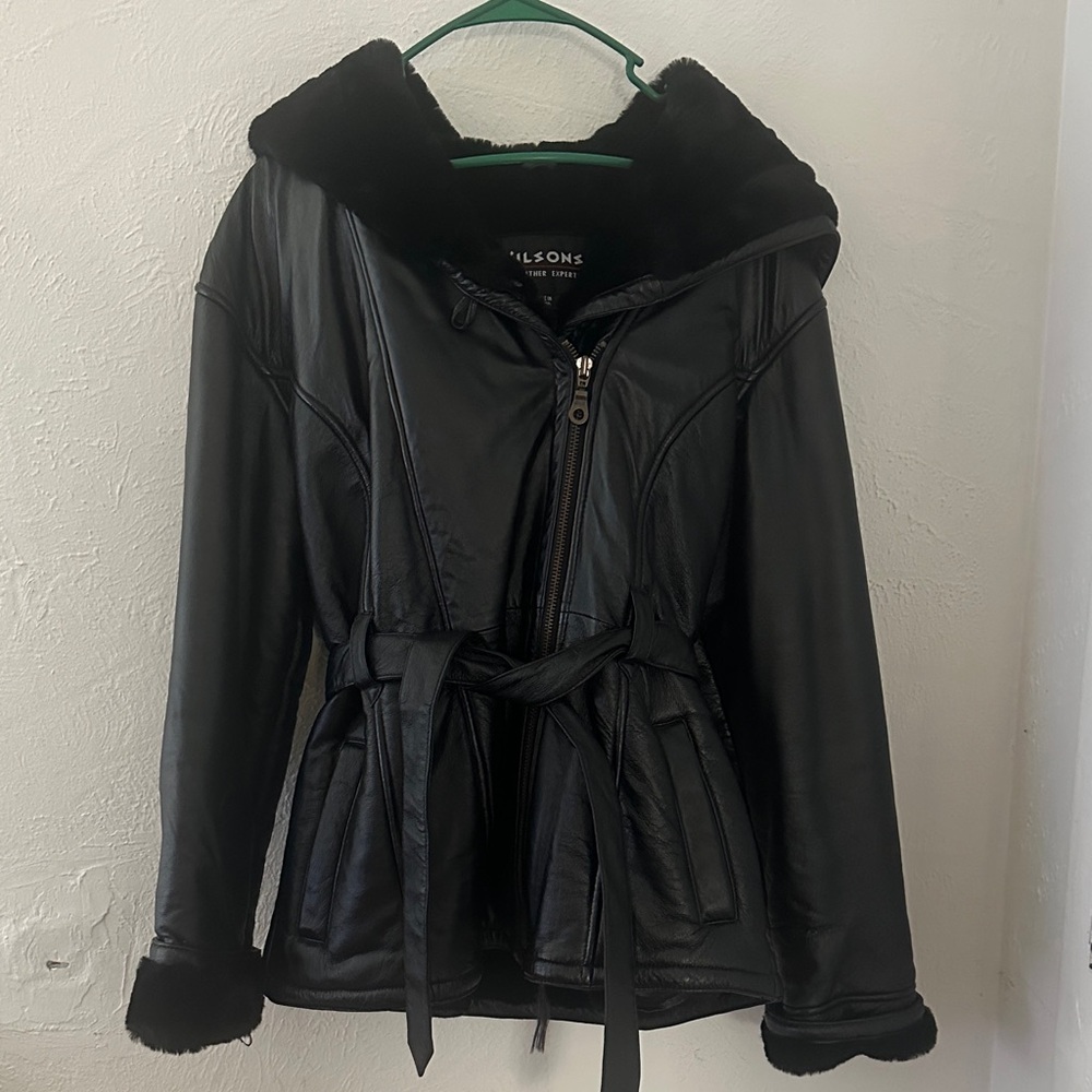 Wilsons Women's Black Leather Jacket with Belt